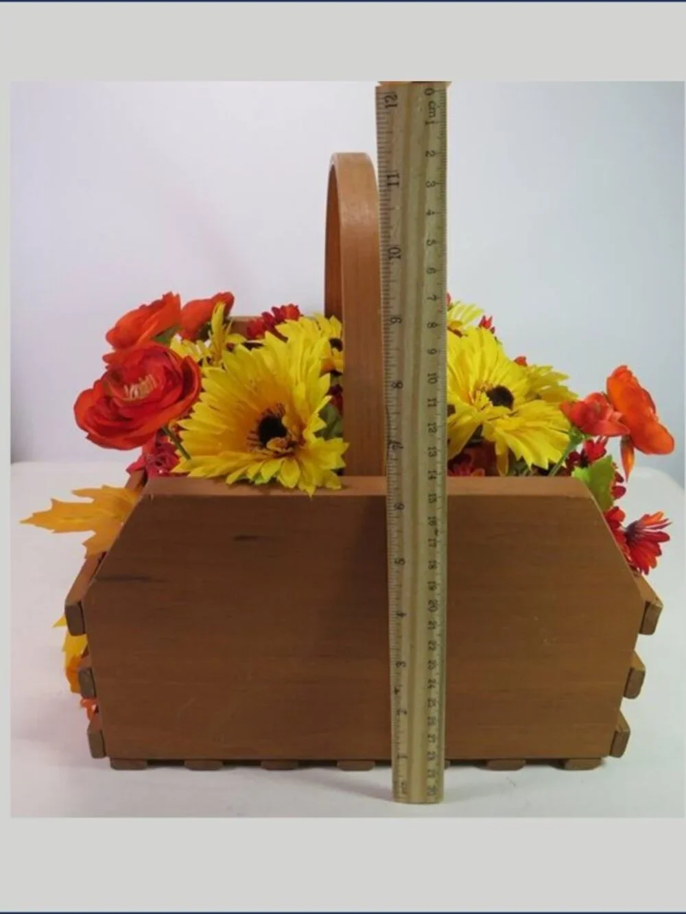 Fall Wooden Basket Floral Centerpiece Hand Painted House Signed Nell Farmhouse